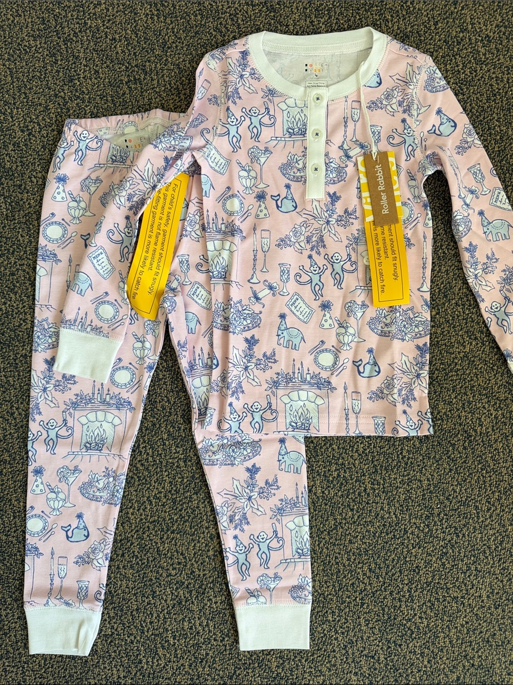 Roller Rabbit Pink and Blue Toile Kids Pajama Set